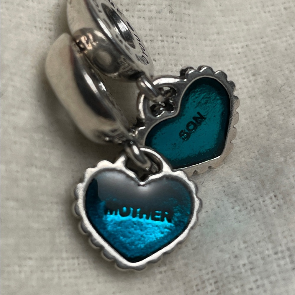 Pandora Silver Mother & Son Heart Charm Bracelet.